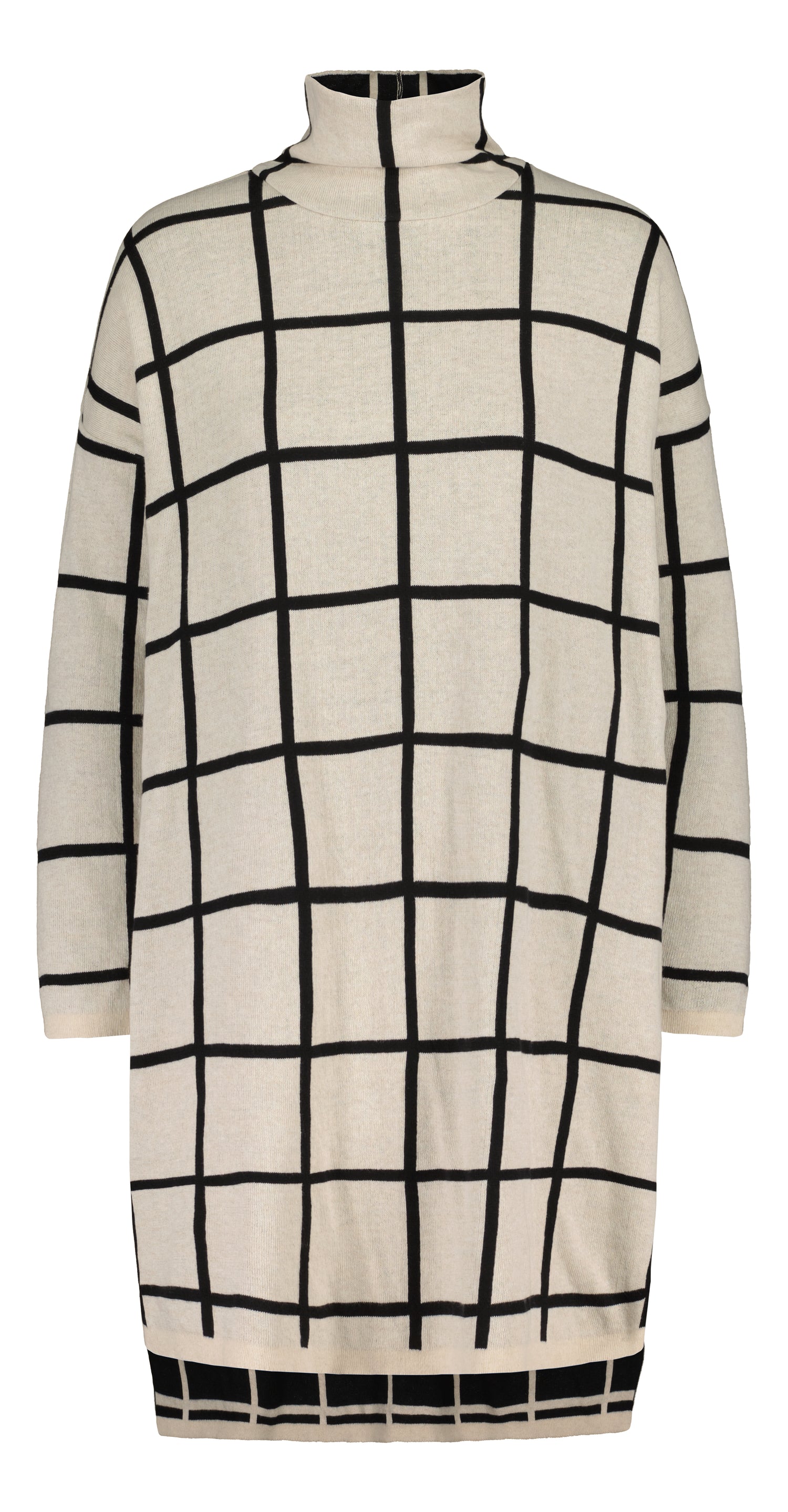 KNIT COSY DRESS, GIANT GRID, CREAM MELANGE, BLACK