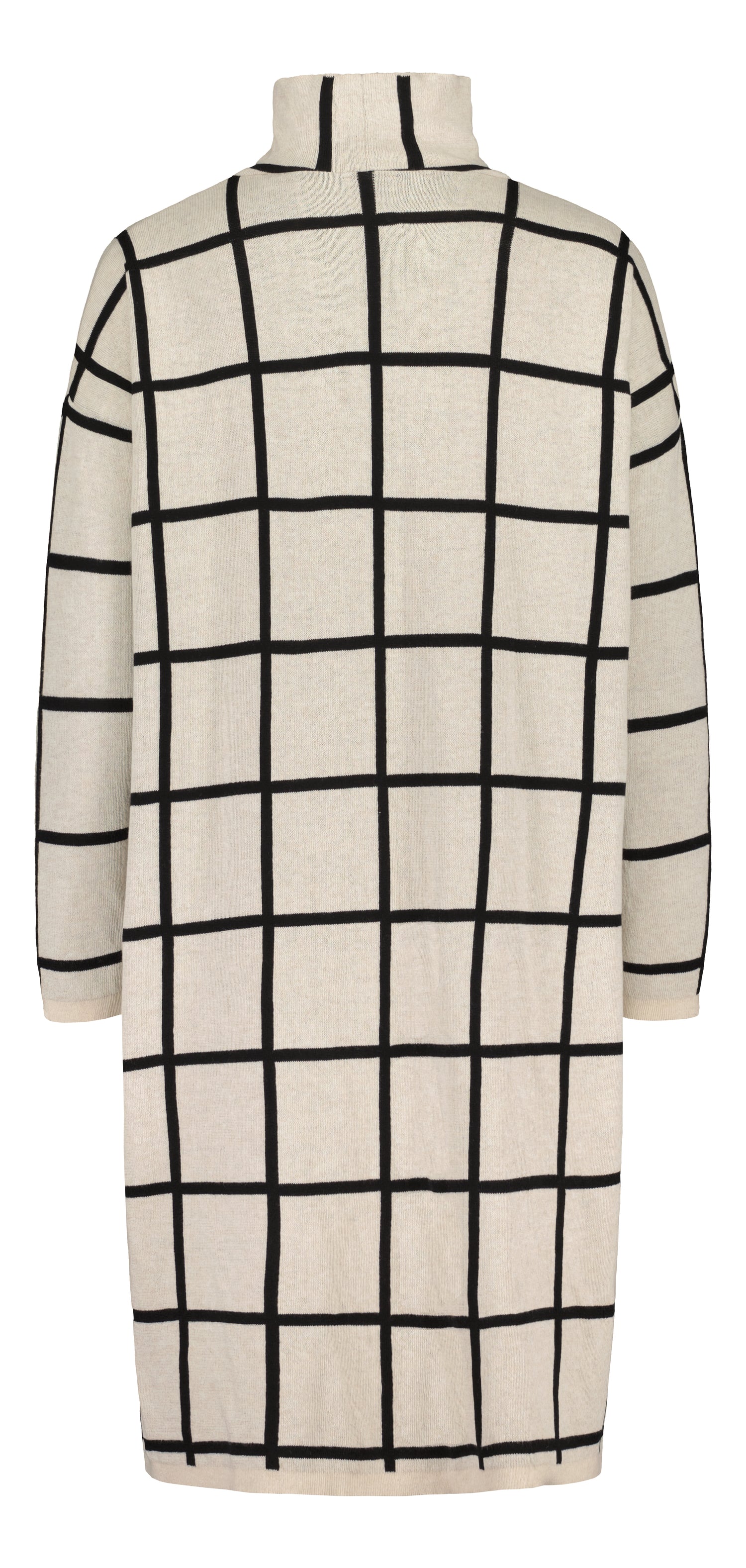 KNIT COSY DRESS, GIANT GRID, CREAM MELANGE, BLACK