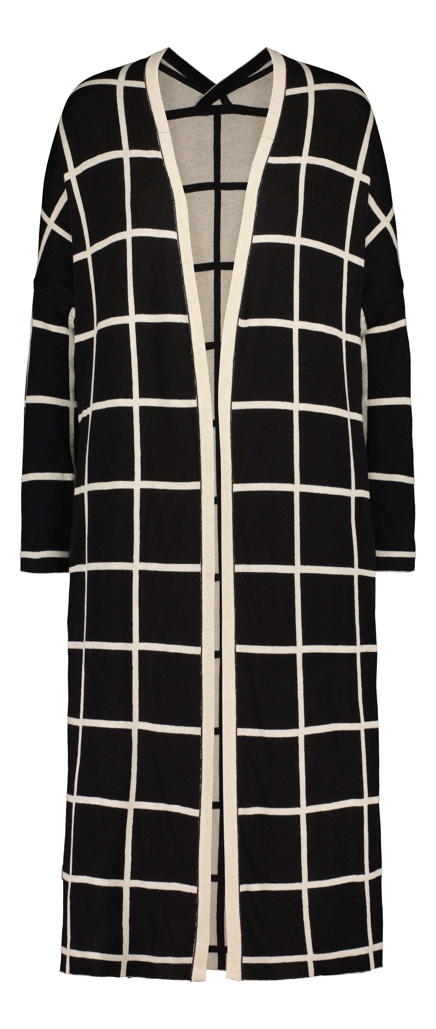 PRE-ORDER: LONG CARDIGAN, Giant Grid, reversible CREAM MELANGE