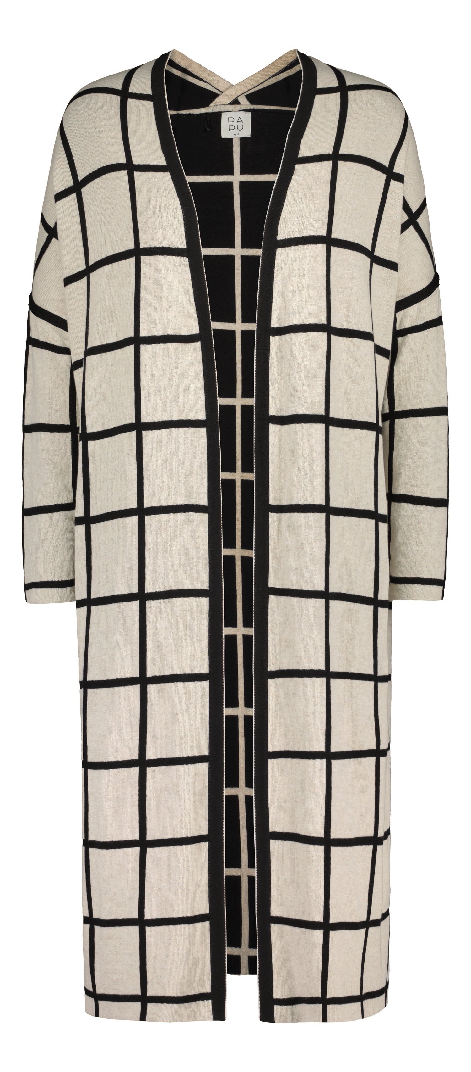 PRE-ORDER: LONG CARDIGAN, Giant Grid, reversible CREAM MELANGE