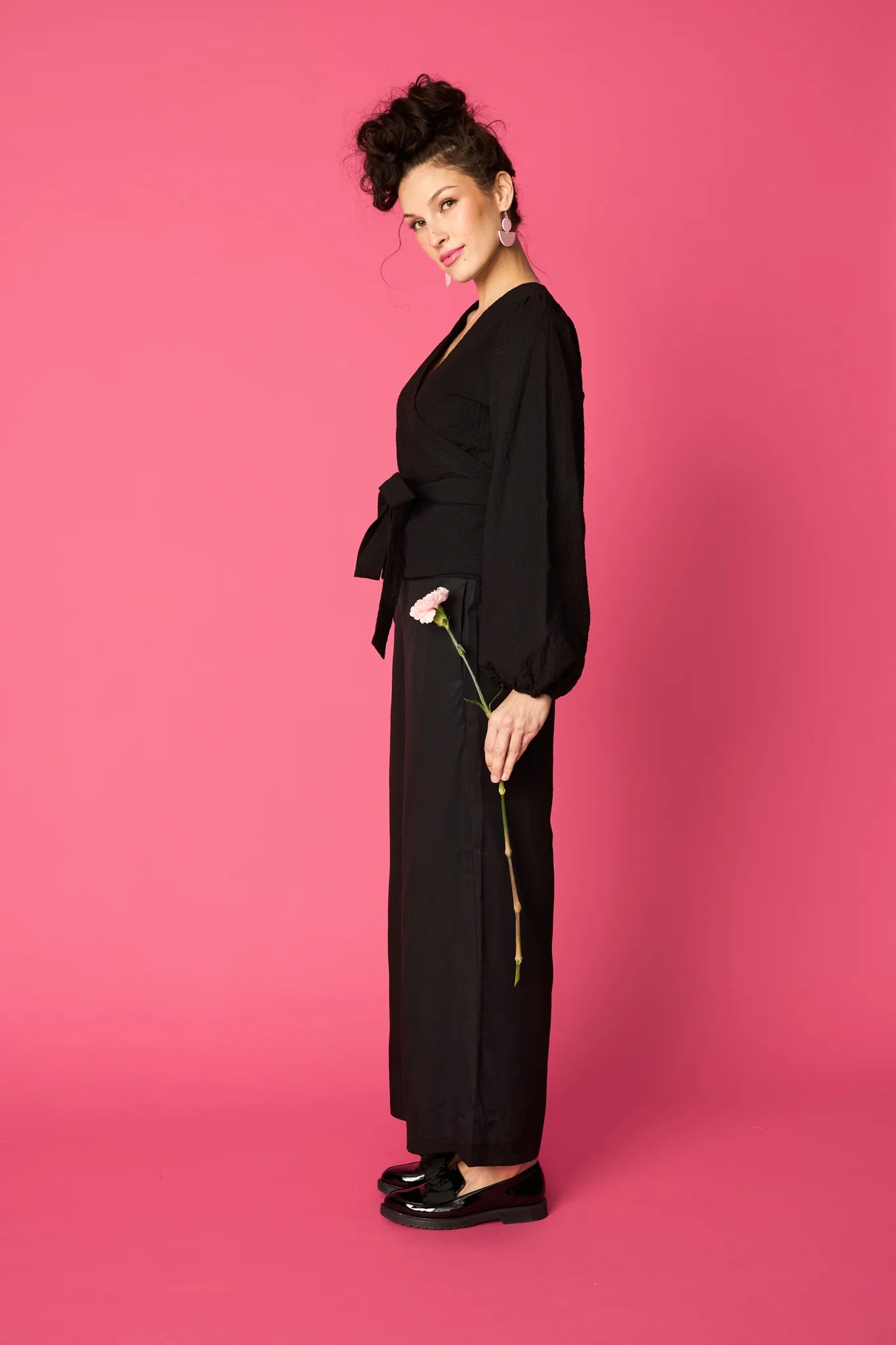 PUFF WRAP SHIRT, Black