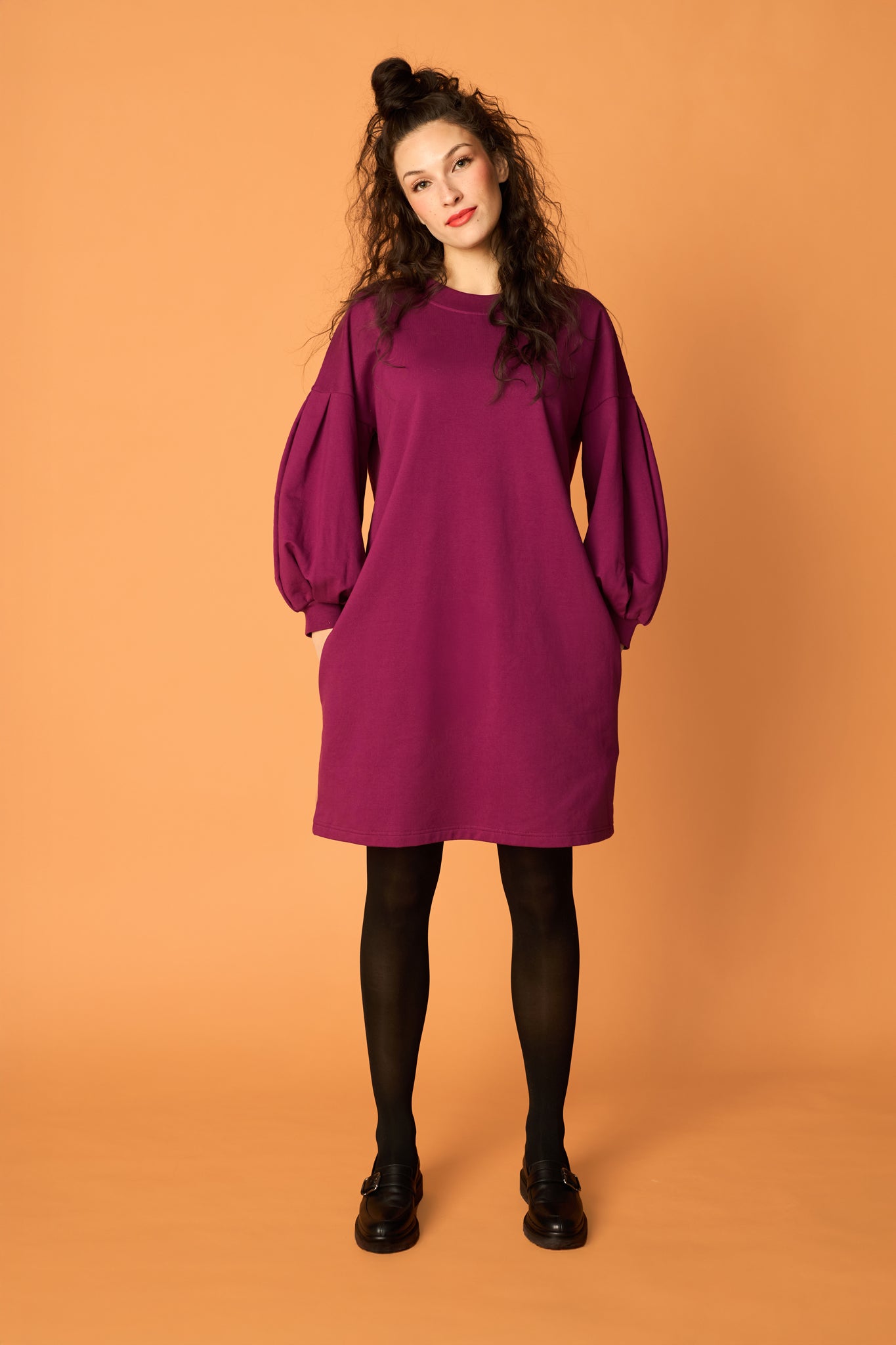 PUFF SLEEVE DRESS, Grape Purple