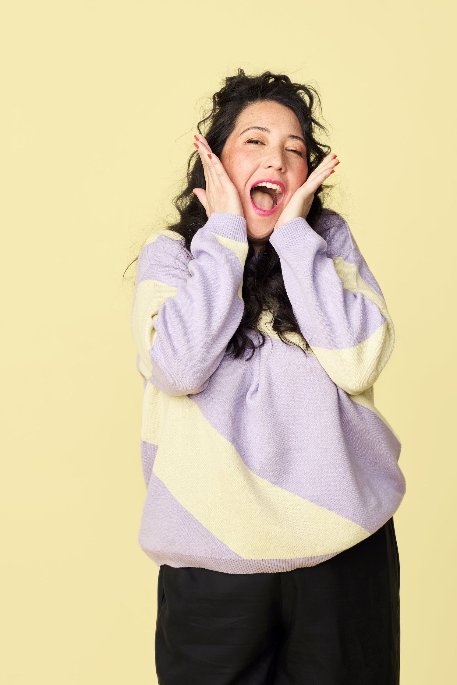 Knit Sweater, Diagonal Stripes, Lavender