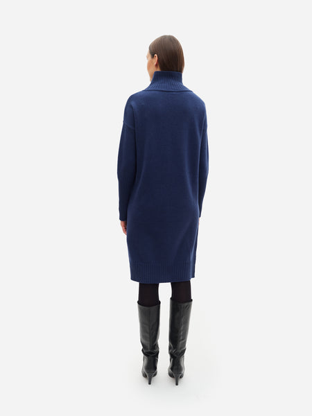 TURTLE NECK DRESS, Dark Blue