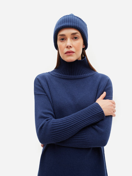 TURTLE NECK DRESS, Dark Blue