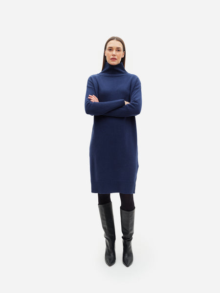 TURTLE NECK DRESS, Dark Blue