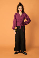 PUFF WRAP SHIRT, Grape Purple