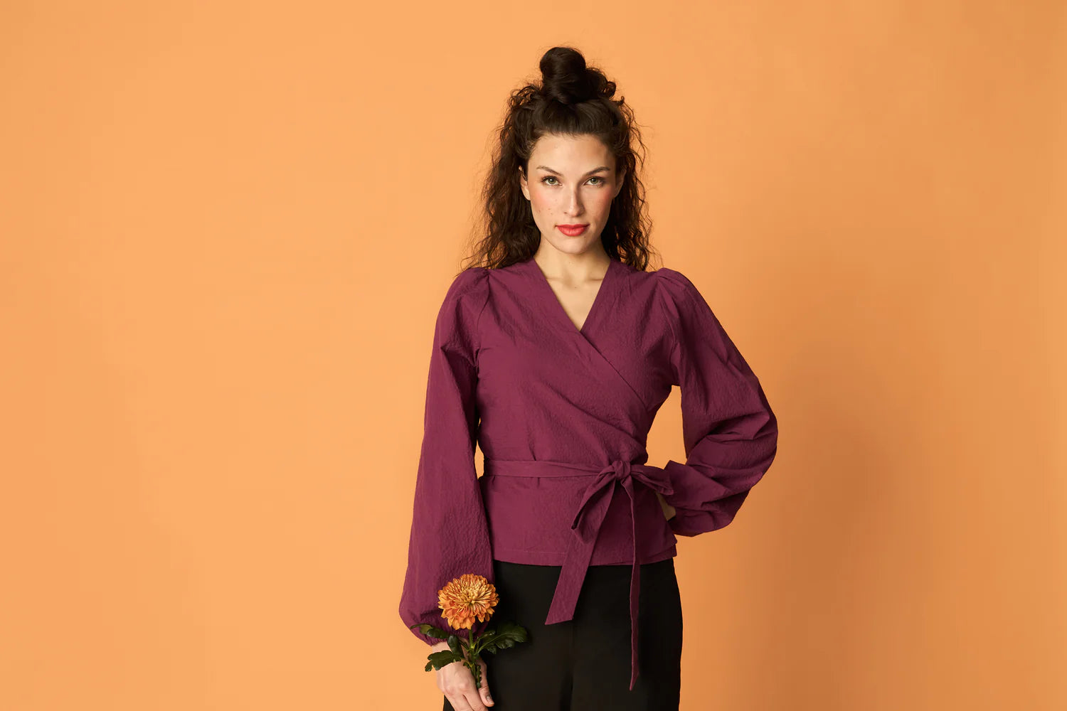 PUFF WRAP SHIRT, Grape Purple