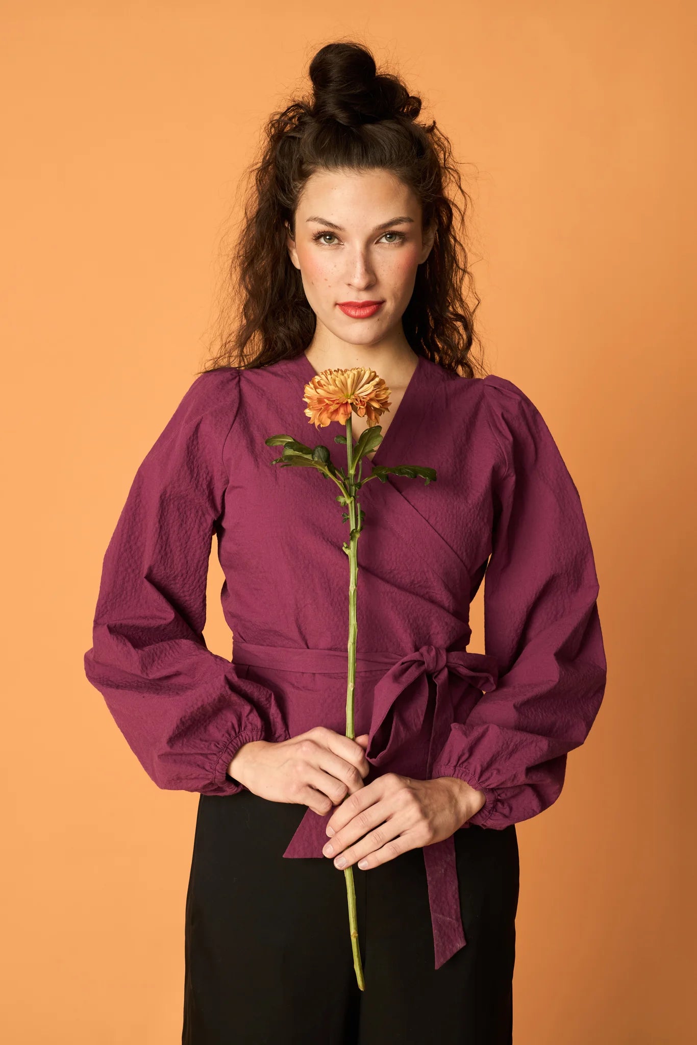 PUFF WRAP SHIRT, Grape Purple