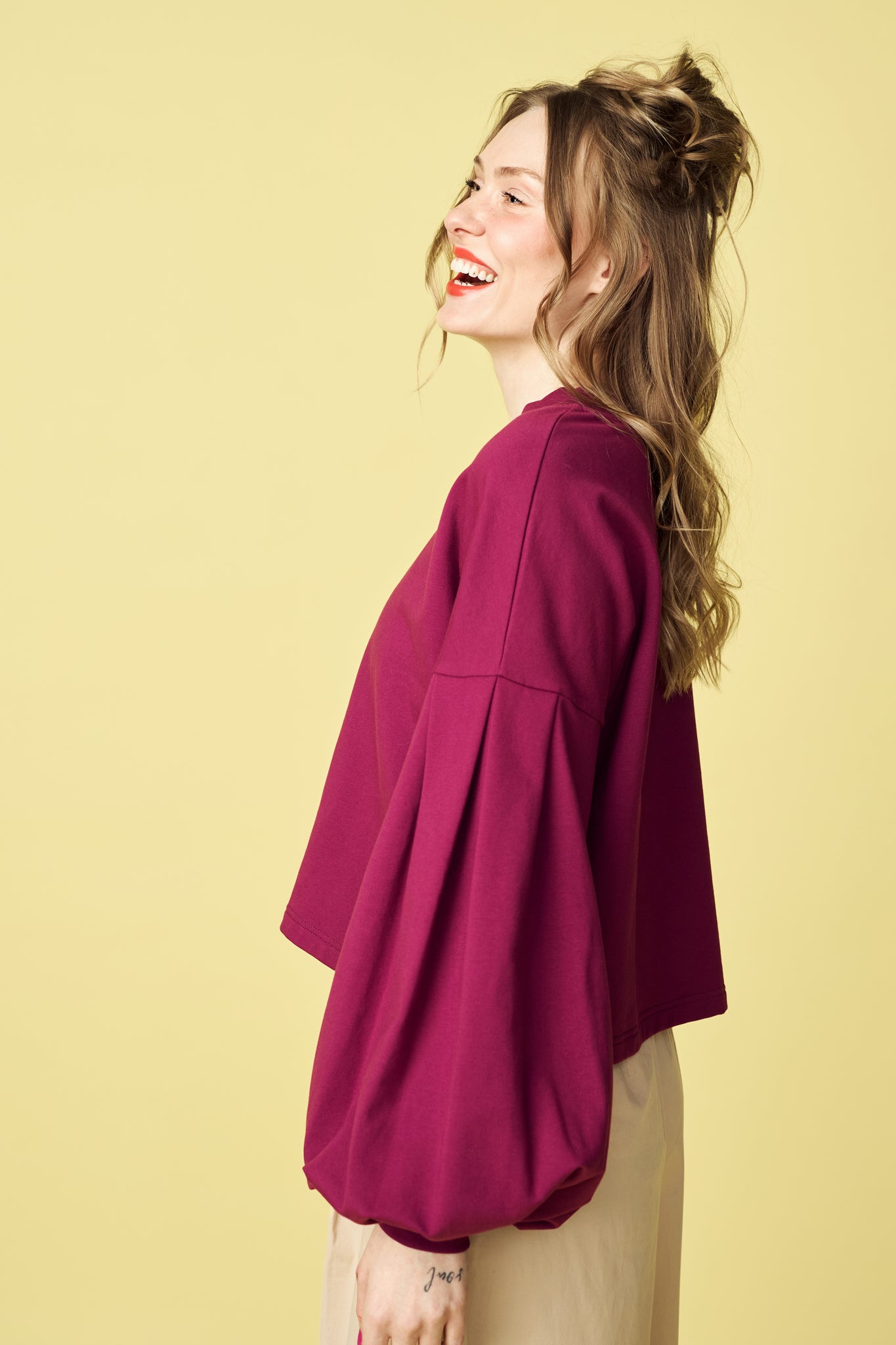 PUFF SLEEVE SHIRT, Grape Purple