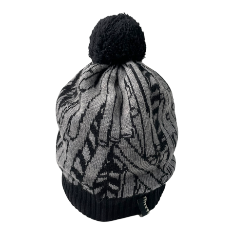 Merino wool pom beanie, black & grey | woman L/XL