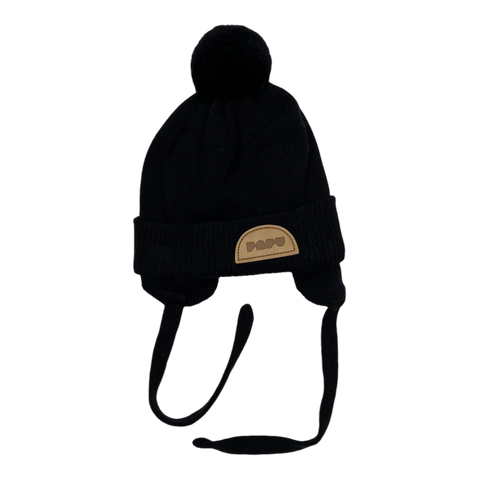 Papu merino pom beanie, black | 0-1y