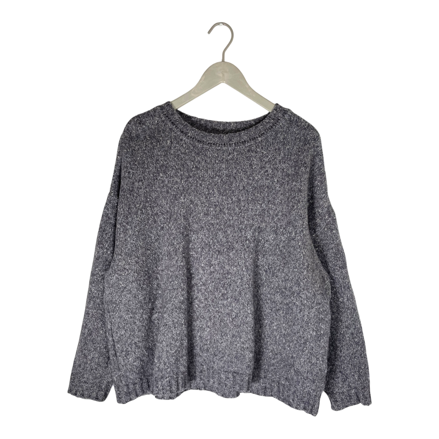 Fluffy knitted sweater, melange grey | woman XL/XXL