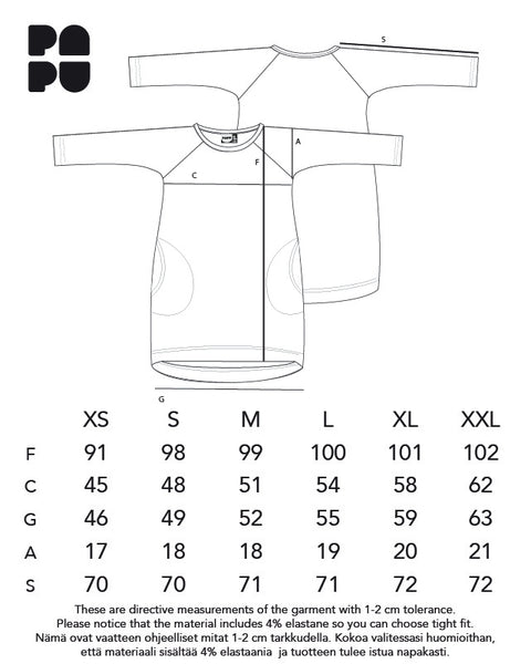 Papu women's oval dress black jersey size guide