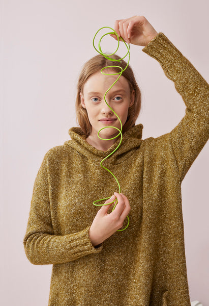 GIANT HOODIE KNIT DRESS, Fluffy knit, Golden Green, Women