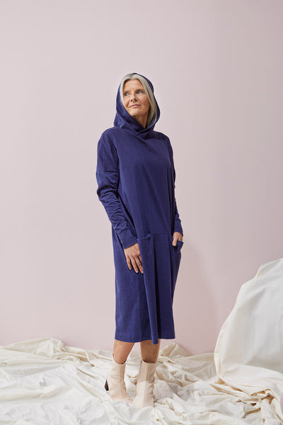 GIANT HOODIE DRESS, Night Blue, Tweed Effect, Women