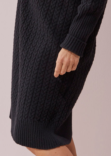 CHUNKY TURTLE DRESS, Cable Knit, Black, Women