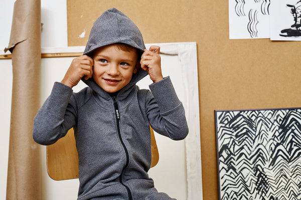 Papu kid's zip hoodie melange grey organic cotton
