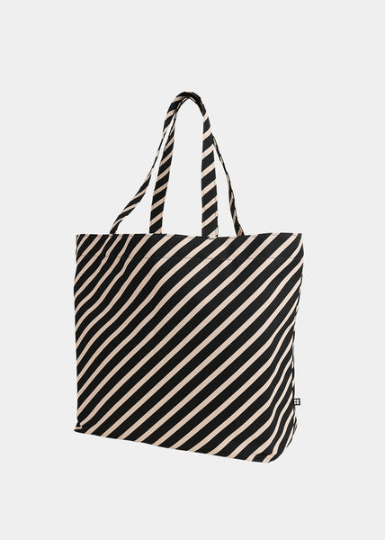 BEACH BAG, Diagonal Stripe, Black/Sand