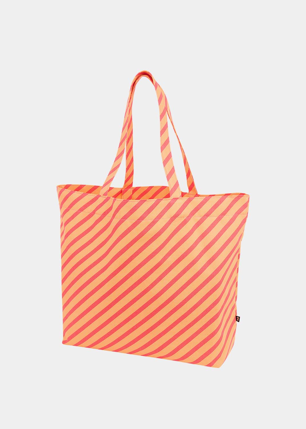 BEACH BAG, Diagonal Stripe, Cantaloupe/Red